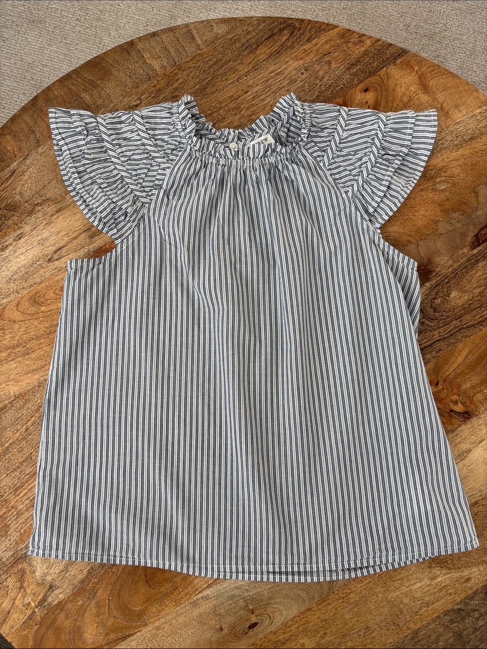 J. Crew Blue and White Striped Ruffle Sleeve Blouse